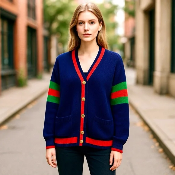 Gucci 100th Anniversary Navy Cardigan with Red and Green Accents - Picture 11 of 11